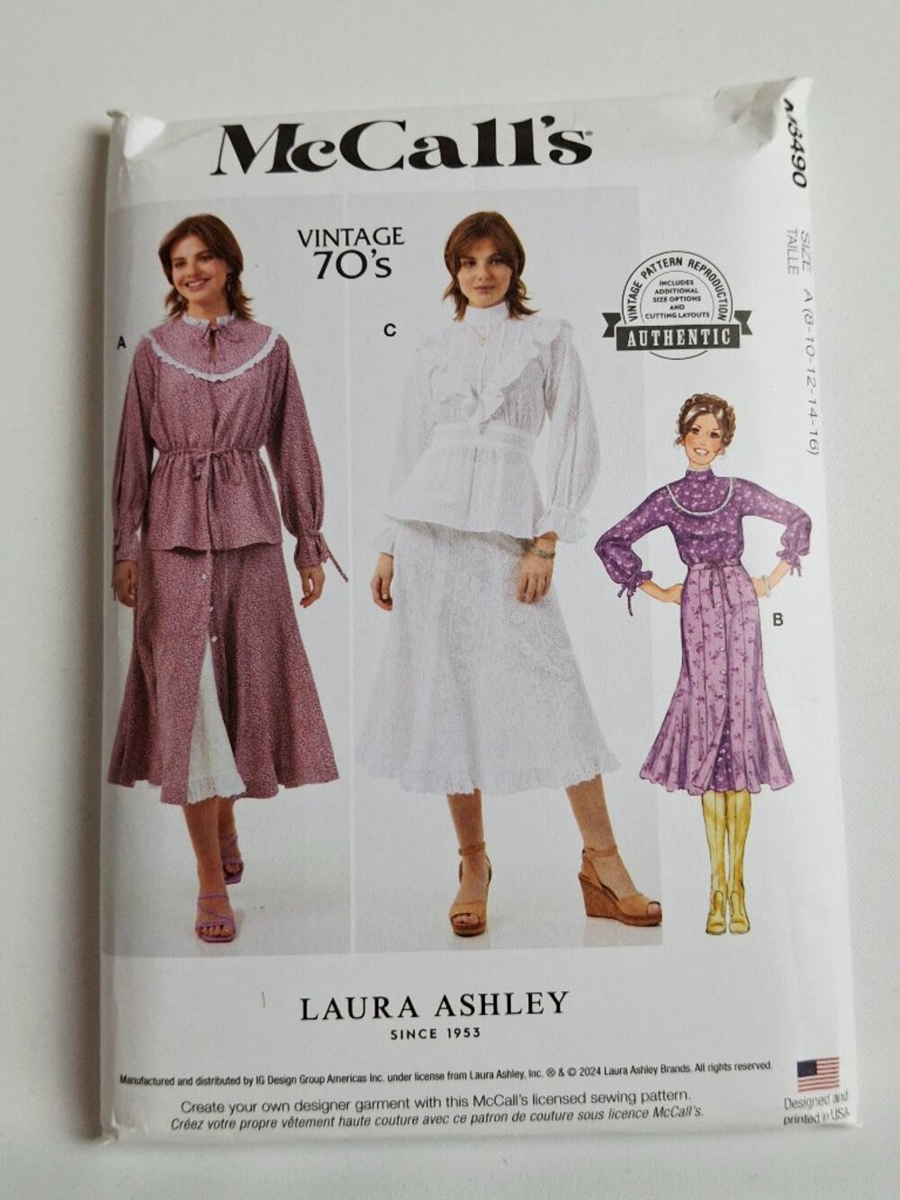 McCall's 8490 Sz 8-16 1970s Prairie Blouse Top Skirt Petticoat Pattern Uncut